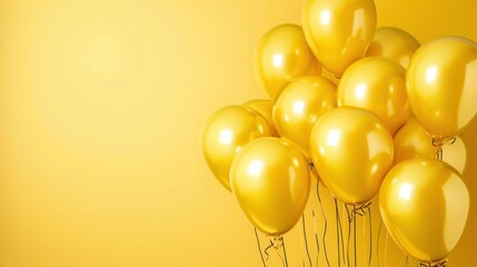 Gold balloons with falling foil confetti on black and white background ,party concept