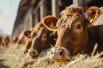 a group of dairy cows on a farm - obrazy, fototapety, plakaty