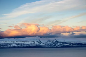 Photo sur Plexiglas Atlantic Ocean Road Sunset at the fjord, Iceland