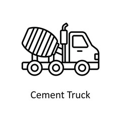Cement Truck vector outline icon design illustration. Manufacturing units symbol on White background EPS 10 File