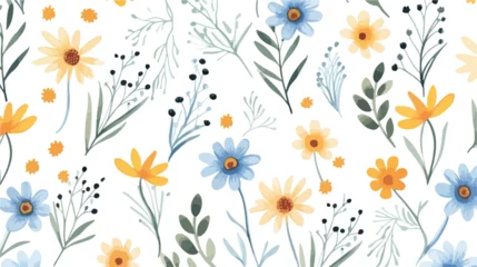 Behang Watercolor seamless pattern with simple hand drawn f © Mishi