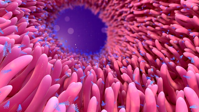 Obelisks, a virus-like entity living in the human gut and mouth. An obelisk consists of tiny rings of RNA formed into a rod-shape. 3d conceputal illustration