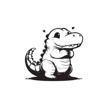 A cute Alligator, cartoon crocodile black and white image