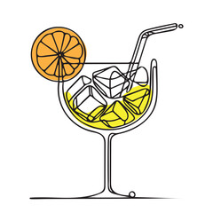 Fototapeta na wymiar Continuous one line drawing of a cocktail drink. cocktail with a slice of lime. vector color illustration.