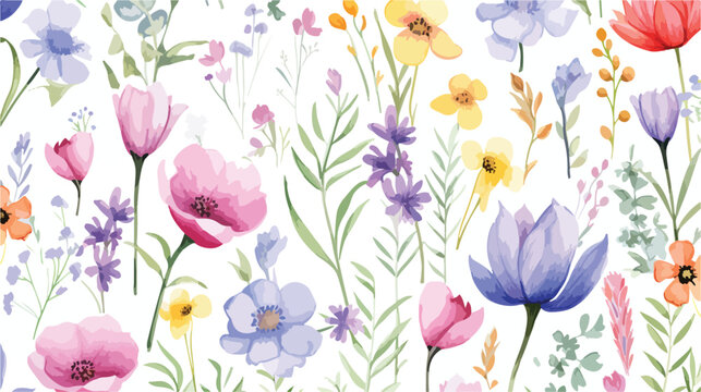 Watercolor seamless pattern with spring floral bouqu