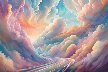 Celestial Highway: Heavenly Journey into Clouds Wallpaper