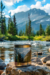 sunshine mountain river spruce tent photo metall mug - 753236901
