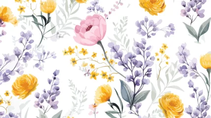 Behang Watercolor seamless pattern with spring floral bouqu © Mishi