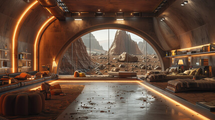 Storage warehouse. The colony on Mars. Autonomous life on Mars.