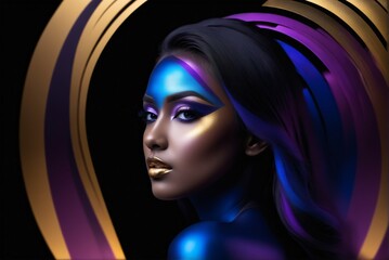 Fototapeta premium Girl captivates with her stylish makeup. Artistic flair elevates her beauty.