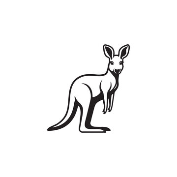 Kangaroo logo - Kangaroo side view line icon - Jumping kangaroo outline vector icon