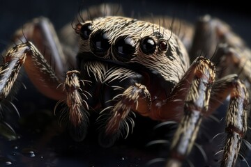 jumping spider macro close up black background high quality big size print. Wildlife Concept with Copy Space. 