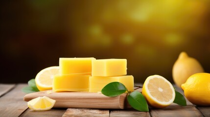 Lemon soap. Handmade soap. Natural herbal cosmetics with pieces of juicy lemon. The concept of relaxation. Cosmetic procedures.