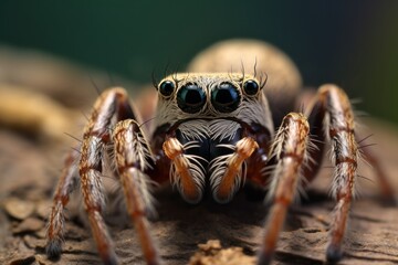 jumping spider close up in nature. super macro spider. Wildlife Concept with Copy Space. 