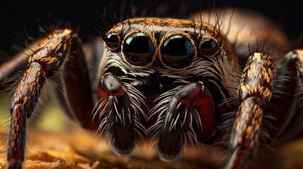 jumping spider macro close up on a black background with soft light. Wildlife Concept with Copy...
