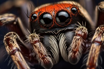 jumping spider macro close up on a black background. Wildlife Concept with Copy Space. 