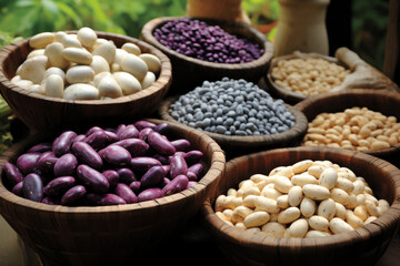 Fototapeta premium Assorted Beans in Woven Baskets