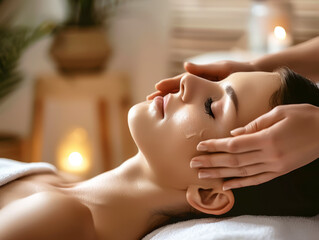 Obraz na płótnie Canvas woman getting a relaxing facial massage in spa
