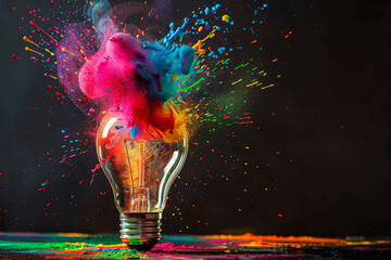 A light bulb bursting with colorful sparks