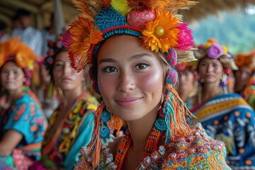 Fototapeta premium Showcase the tribal wedding attire display of Bhutia communities, featuring traditional clothing and customs