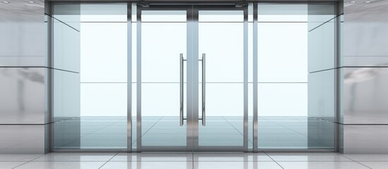 Transparent glass double doors mockup for office entrance