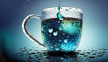 abstract tea cup made of water drops, cool refreshment concept