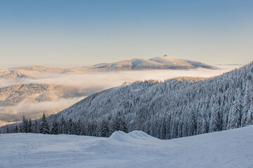 Fototapeta na wymiar One winter day on the top of Pilsko in the Beskids, Poland, Skitouring, Mountains