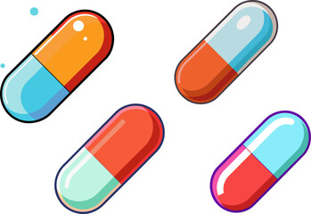 4 sets of pill vector flat illustration on a Transparent Background