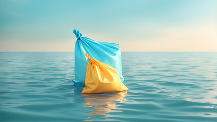 3d Plastic Bag pollution in the ocean symbol of Protecting Our Oceans Earth Day Awareness