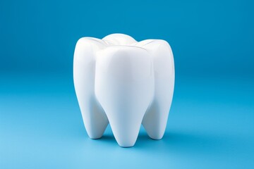 Snow white healthy molar on blue background, perfect for dentistry concept with copyspace