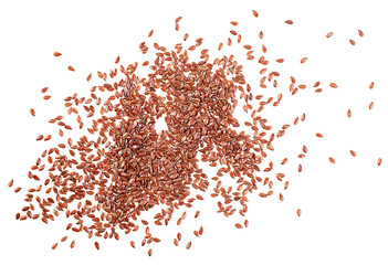 Brown flax seeds isolated on a white background, view from above. Linseeds. - 753244151