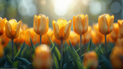 Spring Easter background with beautiful yellow tulips. Summer flower background.