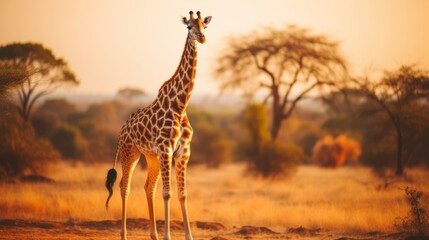 Majestic giraffe in stunning savannah wilderness, natural african wildlife scene for photographers - obrazy, fototapety, plakaty