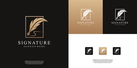 Quill Feather Pen logo design. Signature Handwriting logo design inspiration.