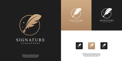 Quill pen with book logo author, education, and quill inks symbol design