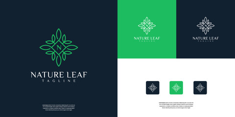 Green floral ornament logo design. Flower arabic logo design template.