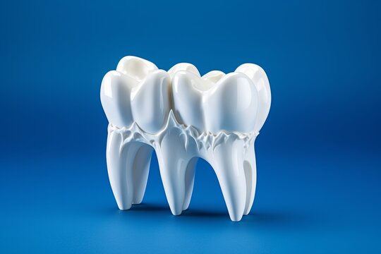 Snow white molar on vibrant blue background, perfect for dentistry and oral health concepts