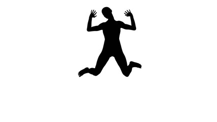 Silhouette of a beautiful young athletic woman jumping for joy isolated on transparent background