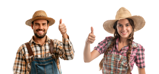 Man and woman from the farm giving thumbs up: A close-up set portrait, Isolated on Transparent Background, PNG