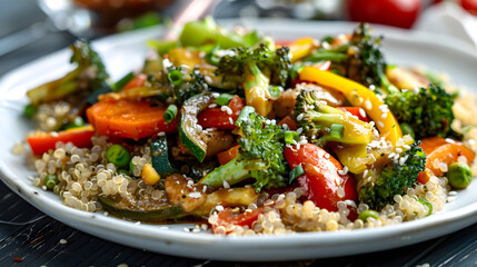 Colorful quinoa vegetable stir-fry on plate