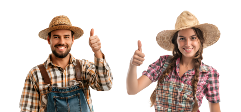Man and woman from the farm giving thumbs up: A close-up set portrait, Isolated on Transparent Background, PNG