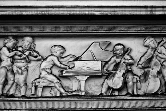photo of a person with a violin, stone, old, children, musician, stone