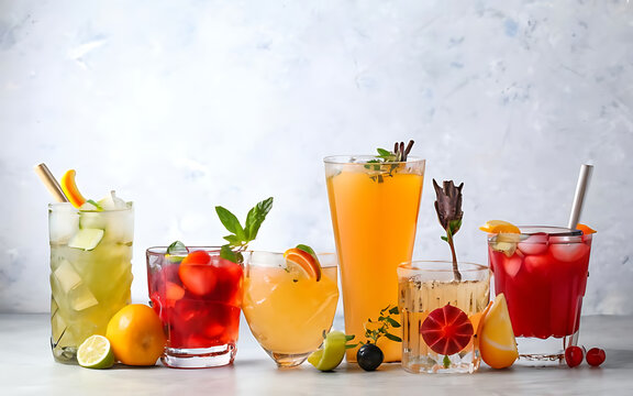 Assorted cocktails white background