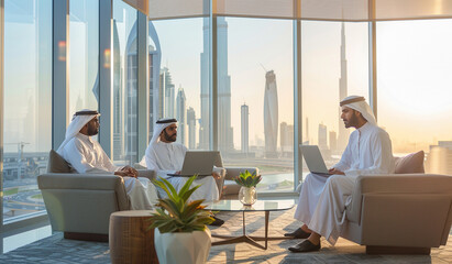 UAE Businessmen Working Together in Modern Office Setting