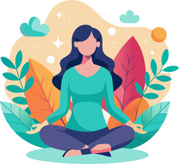hand drawn flat cartoon style illustration of a cute woman in meditation pose vector graphic illustration