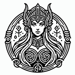 Freya Goddes logo illustration icon tattoo sticker.