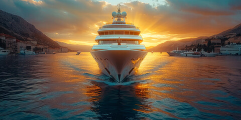 Majestic Cruise Ship in Harbor at Golden Hour