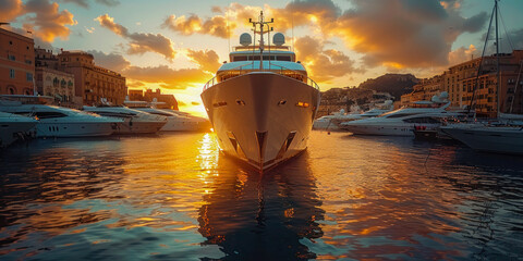 Majestic Cruise Ship in Harbor at Golden Hour - Powered by Adobe