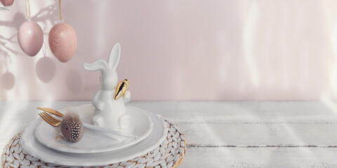 Easter Bunny Figurine With Table place setting