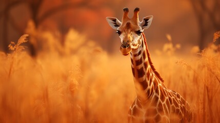 Giraffe standing gracefully in the vast, picturesque landscape of the african savanna - obrazy, fototapety, plakaty